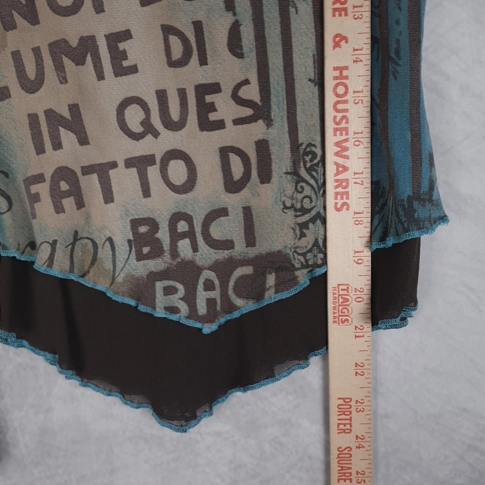 Women’s Mixed Print Asymmetric Long-Sleeve Blouse - Teal & Taupe - Picture 16 of 16